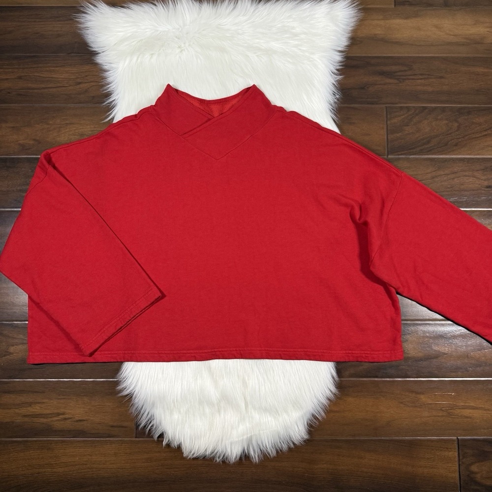 Bryn Walker Women's Size XXL Red‎ Dragon Crop V Neck Fleece Sweat Shirt Top